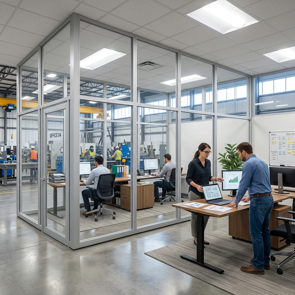 Fabrika içi ofis bölme duvarı PVC panel sistemi