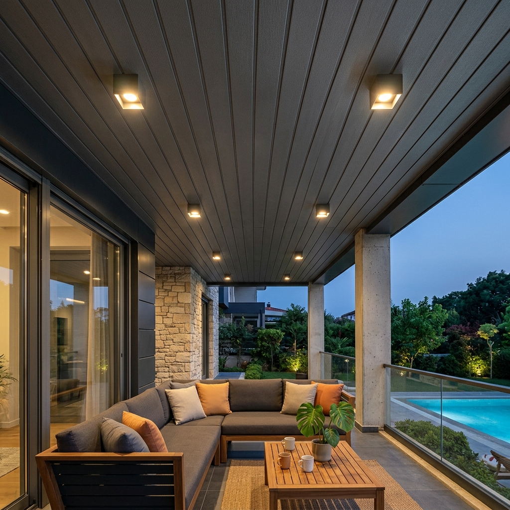 Villa sundurma tavanı antrasit PVC lambiri